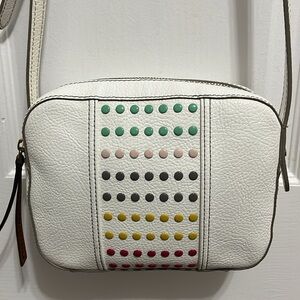 Fossil Crossbody Purse White Leather with Candy Polka Dots